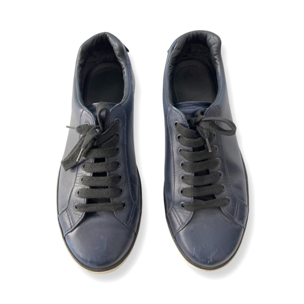 Prada navy leather men fashion sneakers size 10